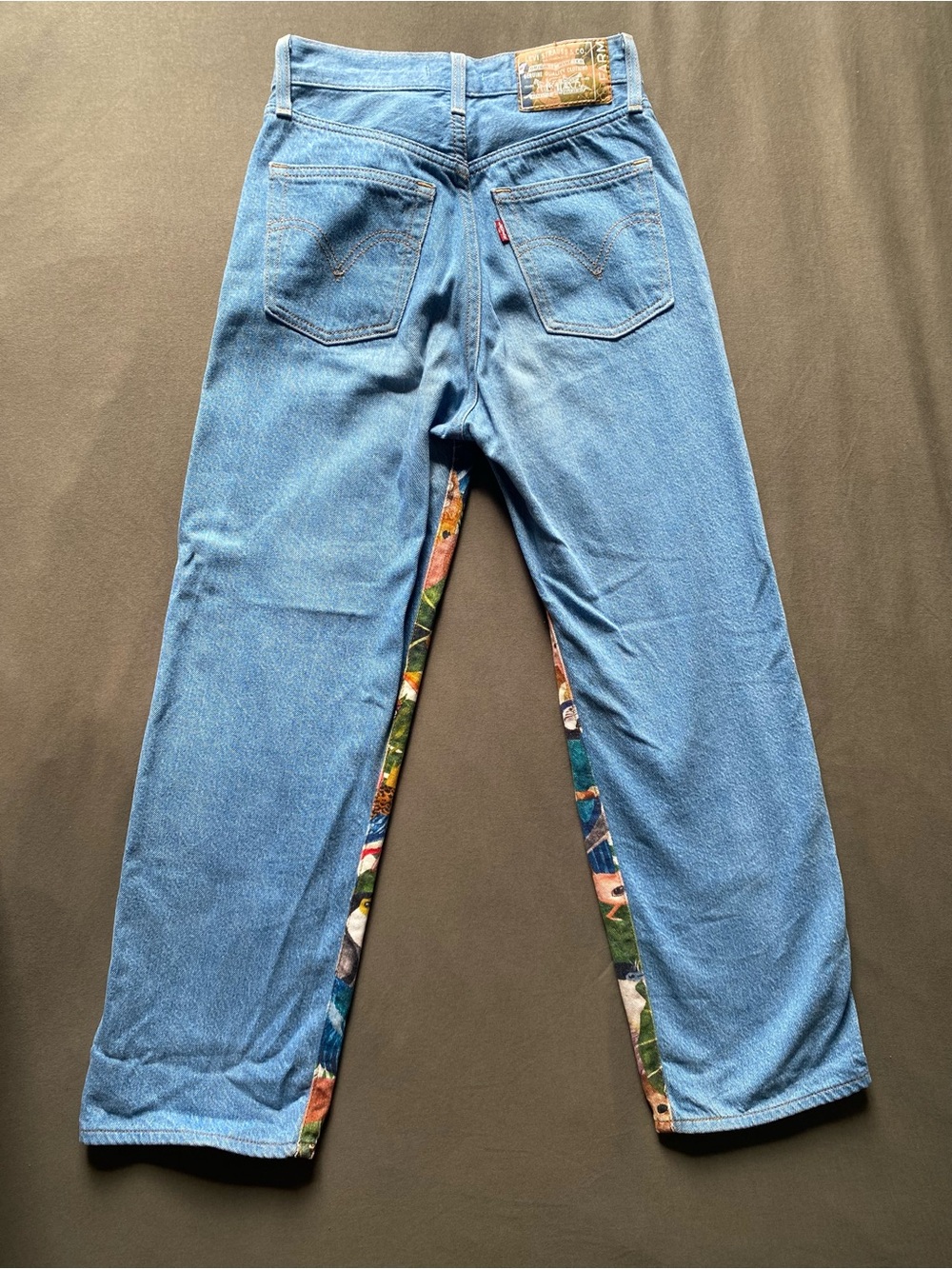 Women’s Two-Tone Denim Jeans with Tropical Print Panel - Blue - Picture 7 of 9